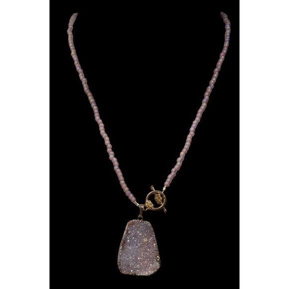 Whimsical Fairycore Purple Druzy And Frosted Glass Beaded Necklace - Picture 2 of 6